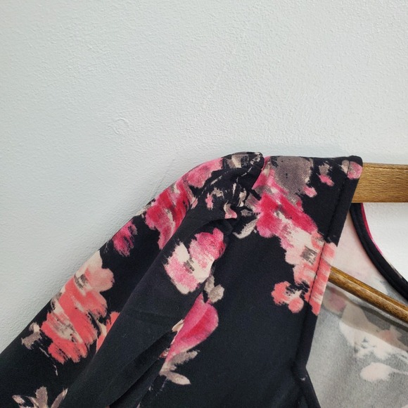 NWT Black Pink Floral Long Sleeve Sweetheart Neck Stretch Romantic Top Womens 0X - Picture 8 of 15